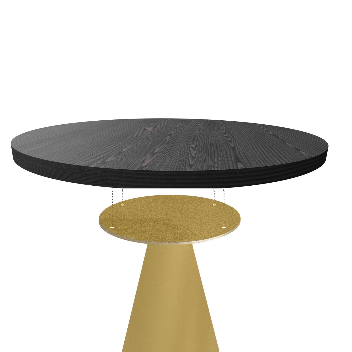 Artù Brass - Tavolo da pranzo rotondo ⌀ 120 cm in legno laminato con base a cono in metallo, top nero