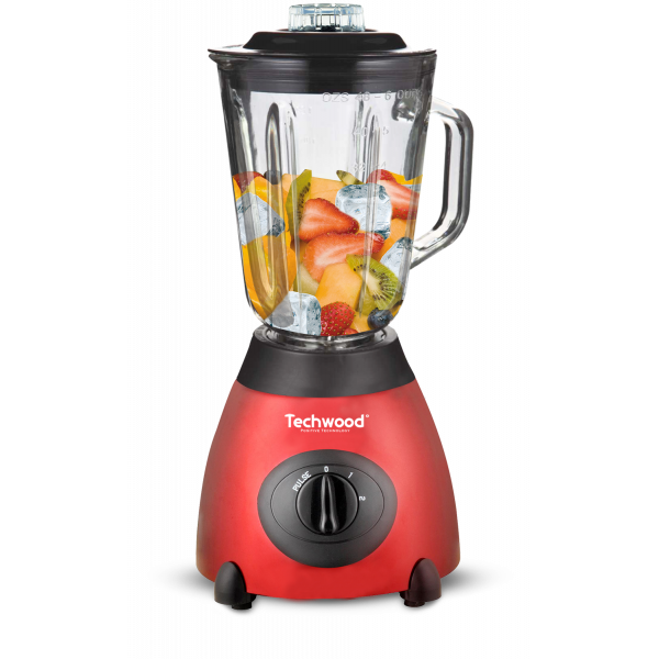 Blender Inox 500W Techwood TBLI-385 con Caraffa in Vetro 1,5L, 6 Lame in Acciaio e Funzione Tritaghiaccio
