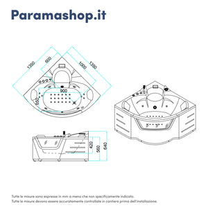 Vasca idromassaggio angolare 135x135 da interno con riscaldamento | Bliss