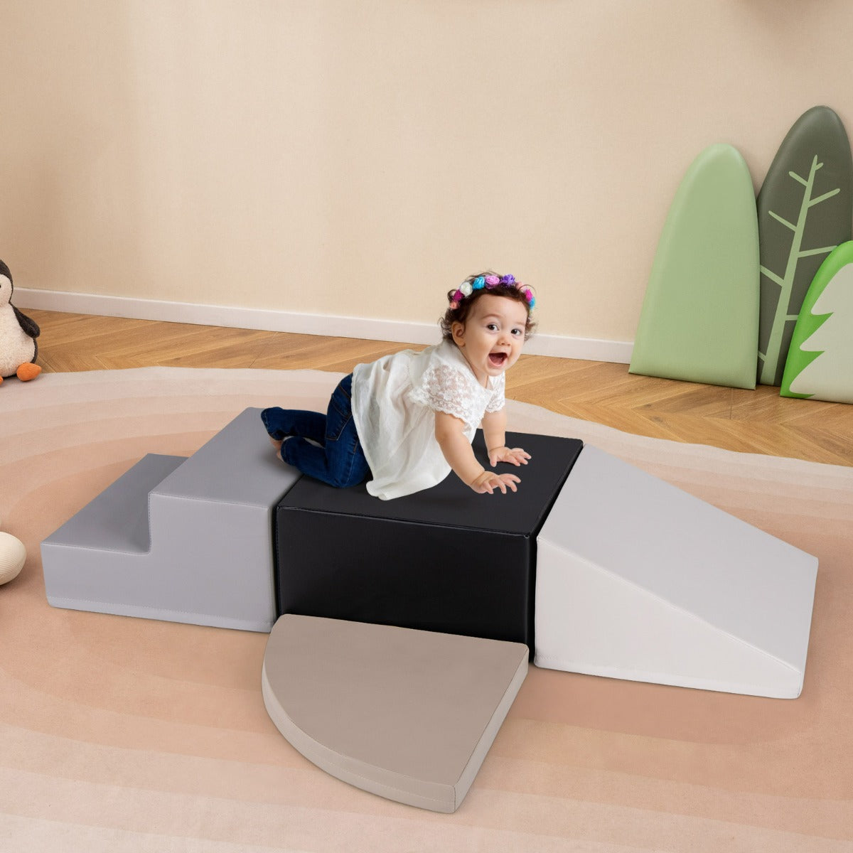 Set di blocchi in schiuma con velcro per arrampicarsi e gattonare per bambini-Set di blocchi morbidi per lo sviluppo dei bambini Marrone