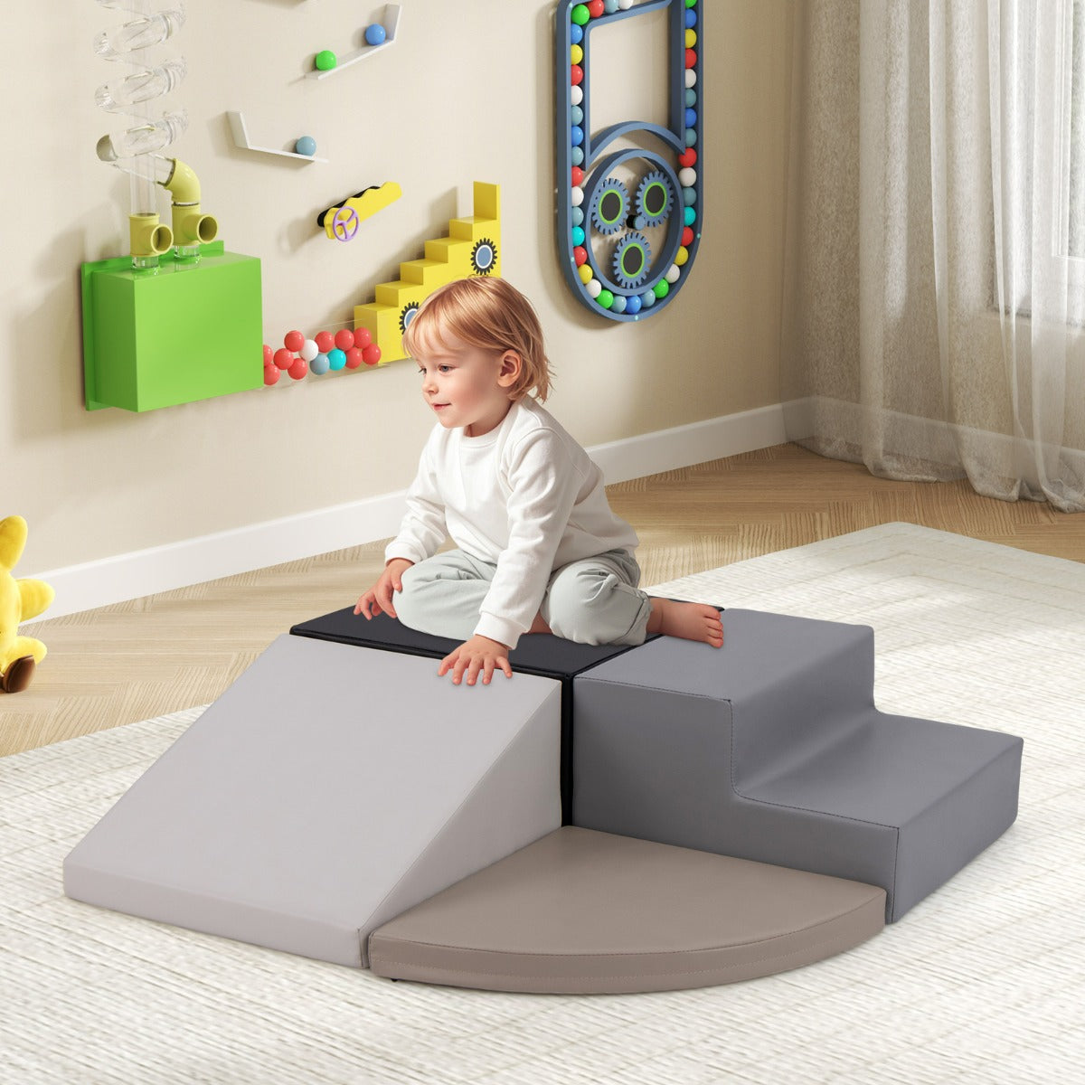 Set di blocchi in schiuma con velcro per arrampicarsi e gattonare per bambini-Set di blocchi morbidi per lo sviluppo dei bambini Marrone