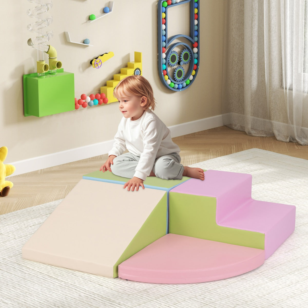 Set di blocchi in schiuma con velcro per arrampicarsi e gattonare per bambini-Set di blocchi morbidi per lo sviluppo dei bambini Rosa