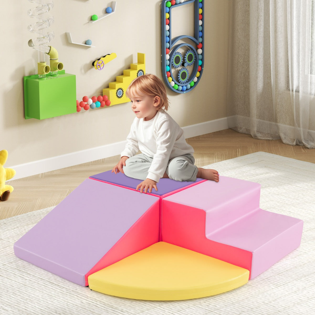 Set di blocchi in schiuma con velcro per arrampicarsi e gattonare per bambini-Set di blocchi morbidi per lo sviluppo dei bambini Giallo