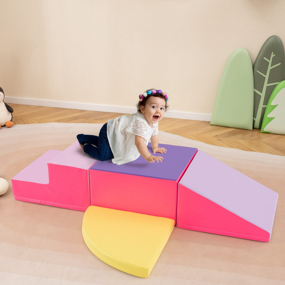 Set di blocchi in schiuma con velcro per arrampicarsi e gattonare per bambini-Set di blocchi morbidi per lo sviluppo dei bambini Giallo