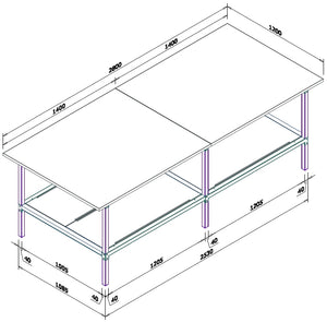 Banco per lavoro con struttura di metallo zincata e piano in nobilitato cm. 280x120x93h