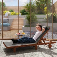 Lettino Prendisole con Schienale Regolabile su 4 Posizioni Ruote e Poggiatesta, Nero