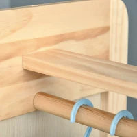 Specchio A Terra Con Ruote - Appendiabiti, 4 Ganci Ripiano MDF Effetto Legno Chiaro