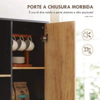 Credenza Moderna da Cucina con 2 Cassetti, 2 Ripiani e un Armadietto, 88x35x160 cm, Legno e Nero