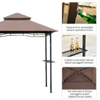 Gazebo Riparo per Barbecue BBQ Tendone da Esterno Doppio Tetto in Poliestere, 245 x 148cm, Caffè