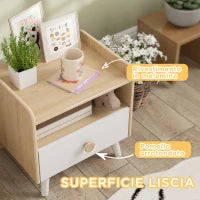 Comodino con Cassetto per Bambini 3-10 Anni in Legno e Legno di Pino, 40x32.5x40 cm, Bianco