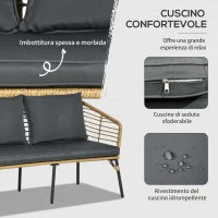 Set da Giardino 4 Pezzi in Rattan PE e Acciaio con 2 Sedie, Divano 2 Posti e Tavolino, Marrone Nero e Grigio