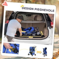 Passeggino per Cani Pieghevole in Tessuto con Cestino e Portabicchieri, 75x45x97 cm, Blu