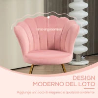 Sedia Moderna Ergonomica con Schienale a Petalo Vellutato Rosa e Gambe Incrociate Oro, 69x64x80 cm