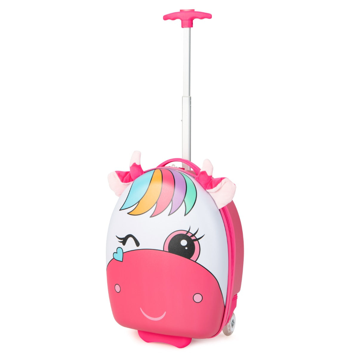 Valigia per bambini 33 x 22 x 45 cm con 2 scomparti ruote luminose design animali in rosa 20_0020681