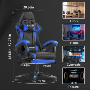 Sedia Gaming con Poggiapiedi Telescopico - RATTANTREE - Sedie da gamer con Cuscino Lombare & Poggiatesta- Schienale Regolabile 90-155° - Blu