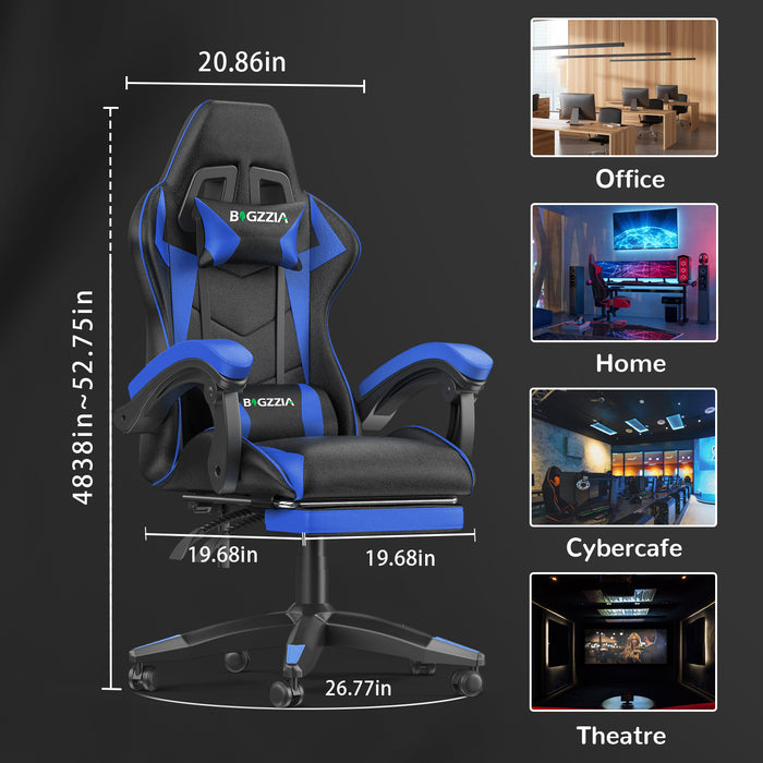 Sedia Gaming con Poggiapiedi Telescopico - RATTANTREE - Sedie da gamer con Cuscino Lombare & Poggiatesta- Schienale Regolabile 90-155° - Blu