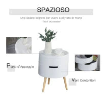 Tavolino da Caffè Rotondo, Tavolino Apribile da Salotto, 3 Elementi con Apertura a Rotazione, con Vassoio Rimovibile, Φ38 x 48.3cm, in Legno Bianco