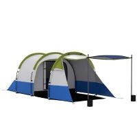Tenda da Campeggio Impermeabile con 2 Aree e 3 Ingressi, in Poliestere e Fibra di Vetro, 420x200x150 cm, Verde