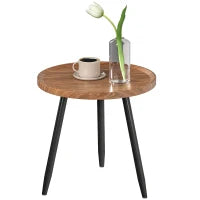 Tavolino da Caffè Rotondo con Bordo Rialzato e 3 Gambe, in Legno e Acciaio, Ø40x39 cm, Nero e color Legno