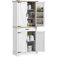 Credenza da Cucina Buffet, 4 Porte, 6 Ripiani a Porta, 1 Cassetto e Ripiani Regolabili, 76,5 x 40 x 181 cm, Bianco