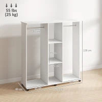 Armadio guardaroba mobile con 6 ruote 120 x 40 x 128 cm in legno bianco
