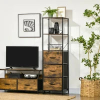 Mobile da Archiviazione con Ripiani e 3 Cassetti in Tessuto Pieghevoli Rimovibili, Stile Industriale, 44L x 40l x 155H cm, Marrone