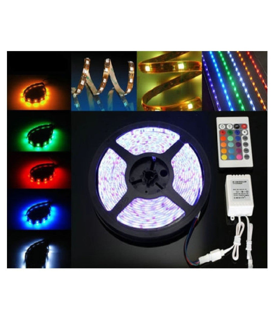 Bobina Striscia Strip Led 5050 Flessibile 5mt Adesiva Luce Interno Esterno Ip65  -rgb      -