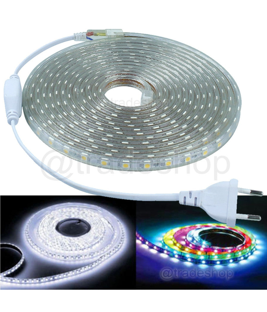Bobina Striscia Strip Led 5050 Flessibile Profilo Silicone 5m 10m Luce Esterno  -bianco Caldo   5 Mt   -