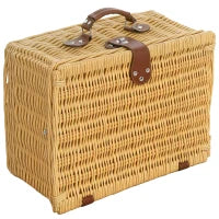 Cestino da Picnic in Vimini per 2 Persone con Piatti, Calici, Cavatappi e Posate, 40x30x20 cm, Marrone