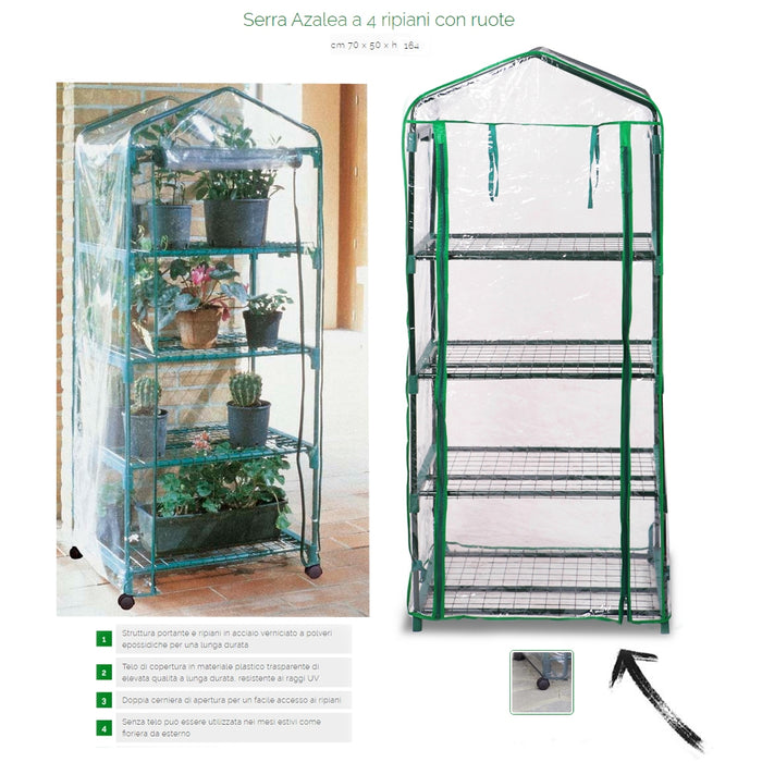 Serra da giardino a 4 ripiani con ruote