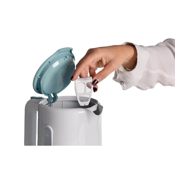 Bollitore 2200W, capacità 1,7L, base cordless 360°, spegnimento automatico - White & Aegean Teal