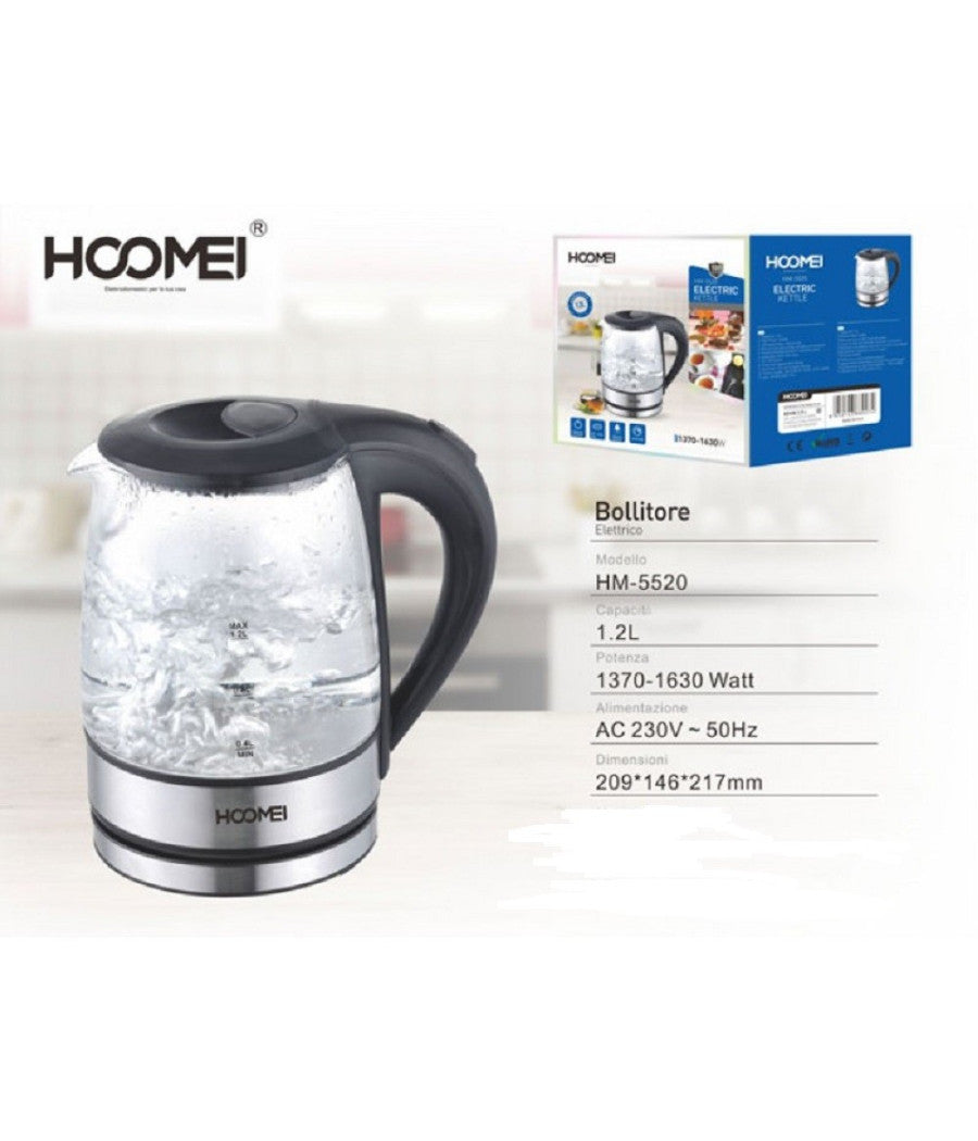 Bollitore Elettrico 1370 - 1630 Watt 1.2 Litri Con Base Girevole 360° Per Tisane         