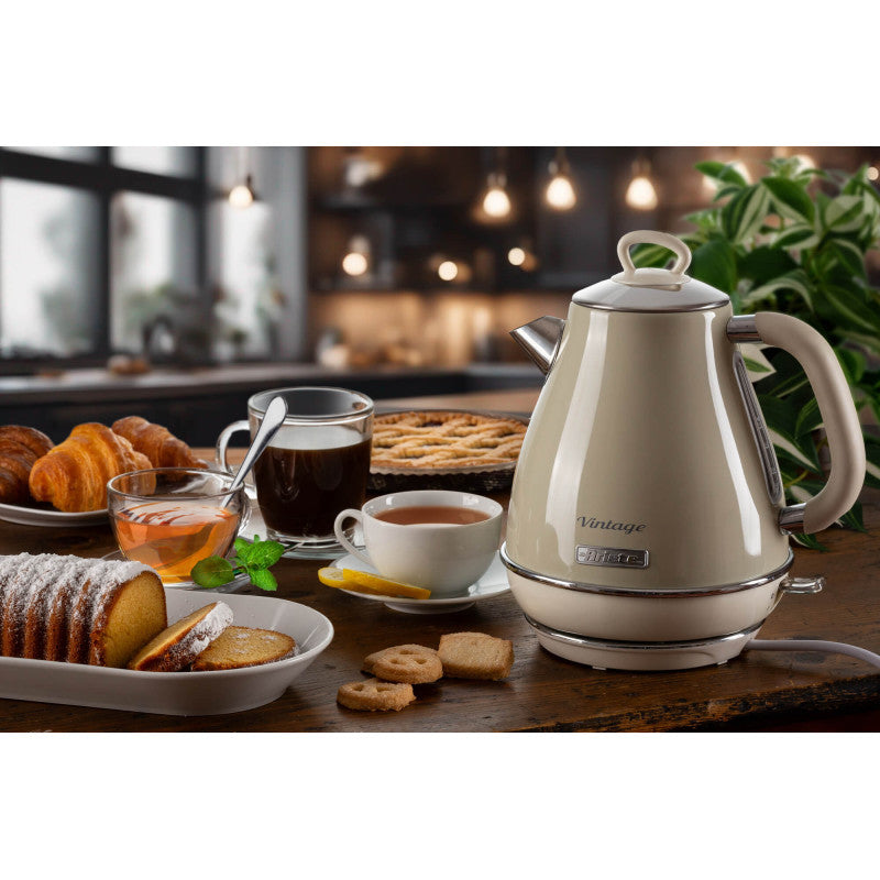 Bollitore Elettrico 1,7L - Design Vintage, Autospegnimento, Acciaio Inox - Beige