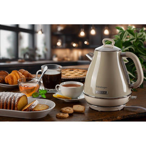 Bollitore Elettrico 1,7L - Design Vintage, Autospegnimento, Acciaio Inox - Beige
