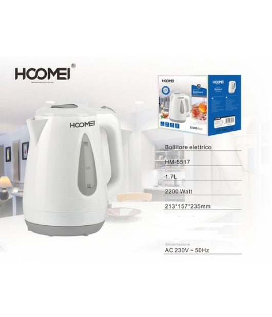 Bollitore Elettrico 2200 Watt 1.7 Litri Con Base Girevole 360° Per Bevande Calde         