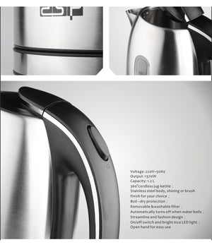 Bollitore Elettrico A Caraffa Da 1,2lt In Acciaio Inox Per Te' E Infusi 1370w         