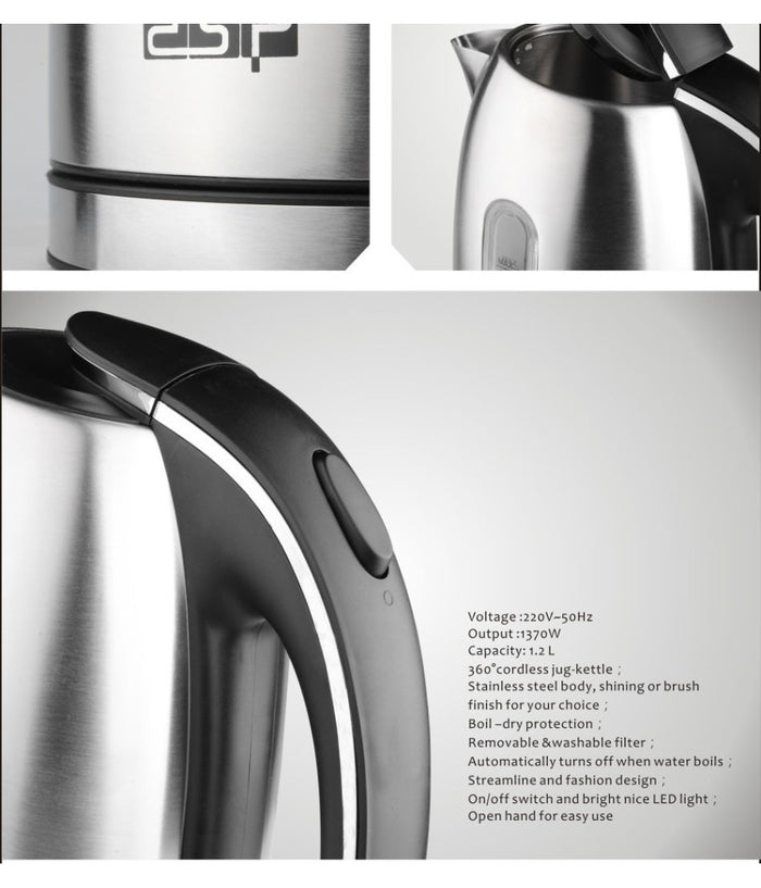 Bollitore Elettrico A Caraffa Da 1,2lt In Acciaio Inox Per Te' E Infusi 1370w         