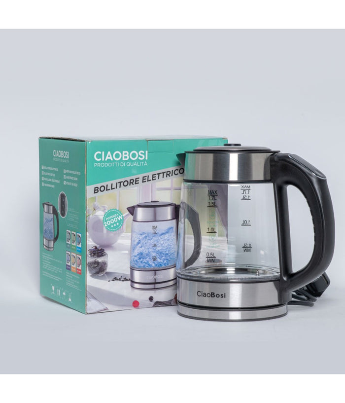 Bollitore Elettrico In Vetro Capacità  1,7 Lt 2000 W Acqua Ufficio Viaggi Tx-9944         