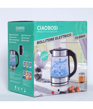 Bollitore Elettrico In Vetro Capacità  1,7 Lt 2000 W Acqua Ufficio Viaggi Tx-9944         