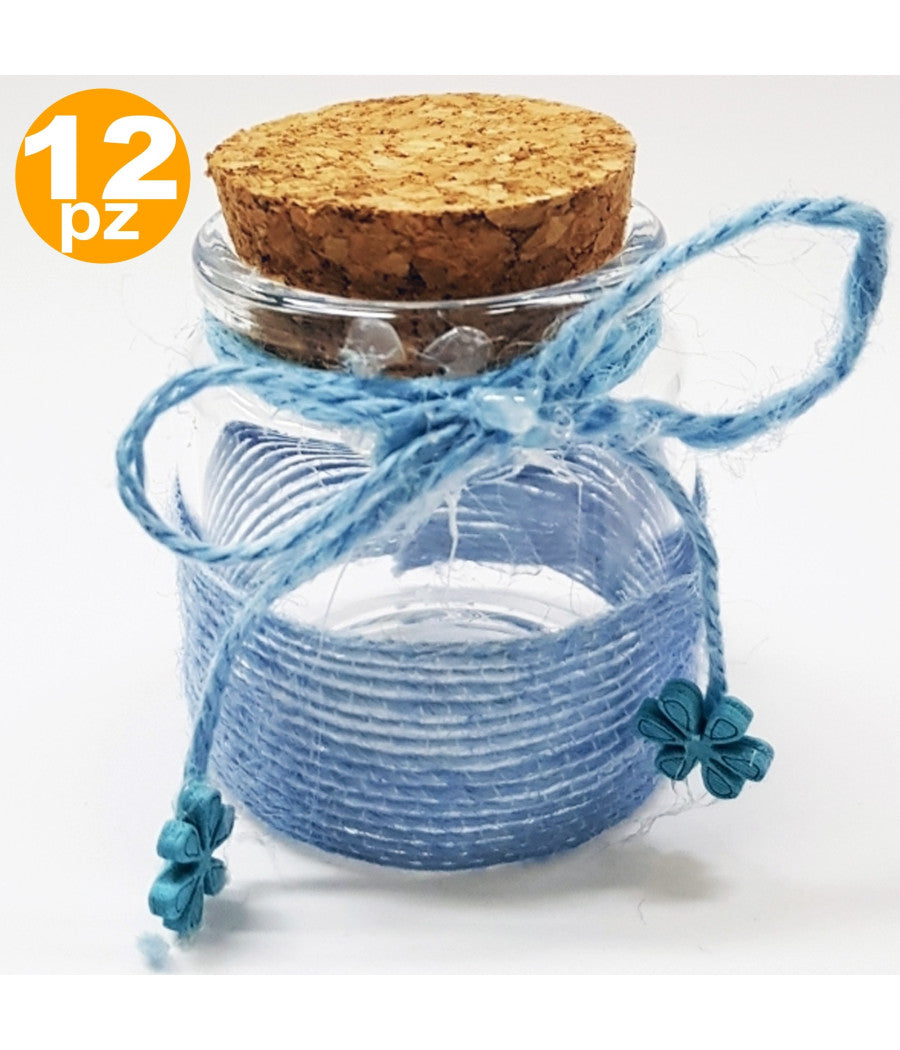 Bomboniera Ampolla Azzurro In Vetro Tappo Sughero Nastro Portaconfetti Bambino         