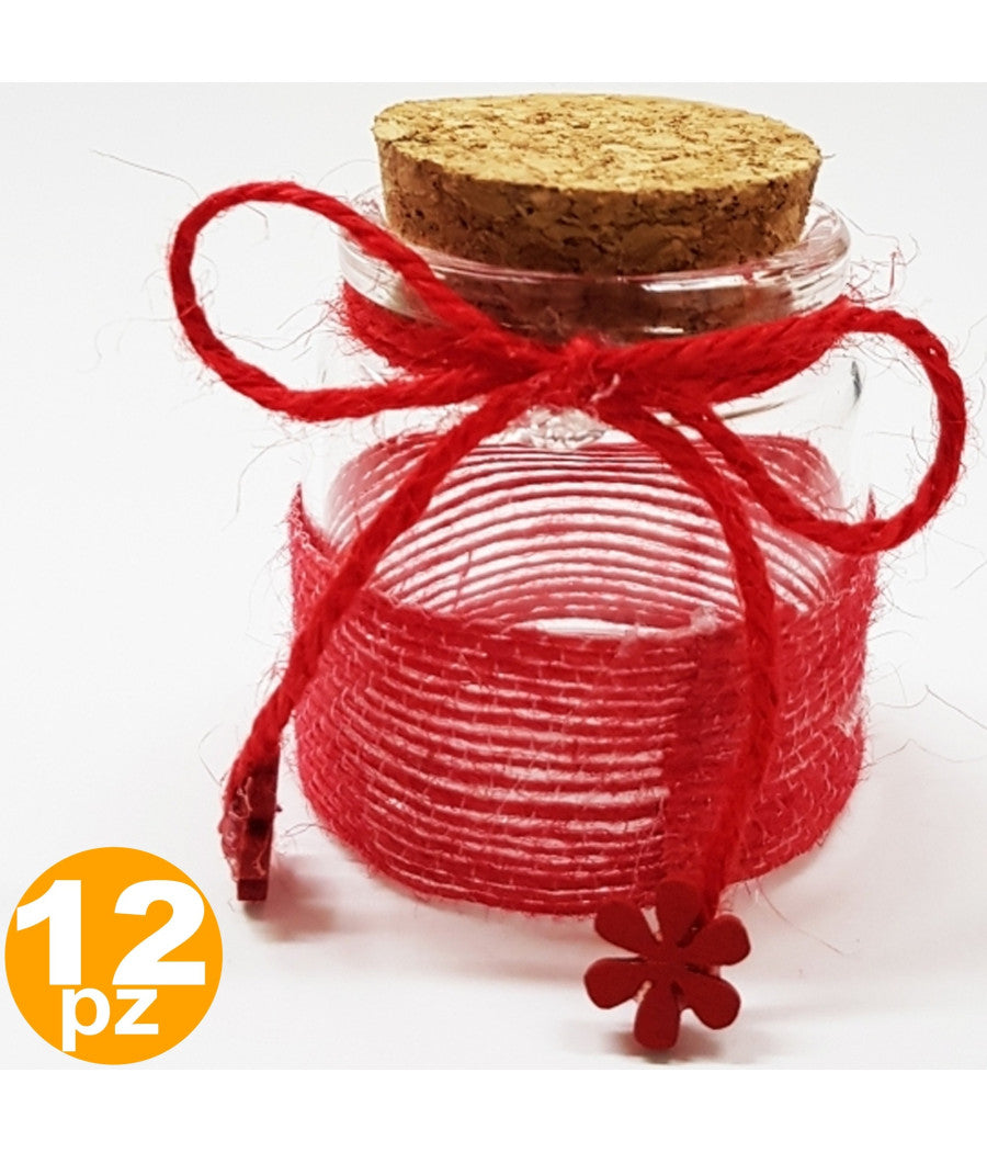 Bomboniera Ampolla Colore Rosso In Vetro Con Tappo Sughero Nastro Porta Confetti         