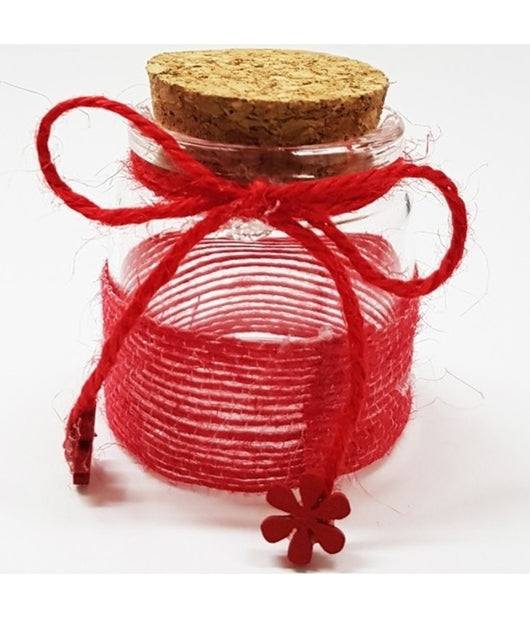 Bomboniera Ampolla Colore Rosso In Vetro Con Tappo Sughero Nastro Porta Confetti         