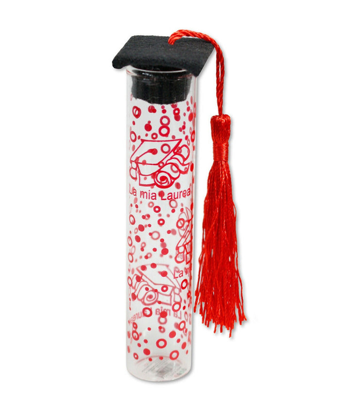 Bomboniera Ampolla In Vetro Con Tappo In Sughero Per Laurea Cappello Tocco Nero         