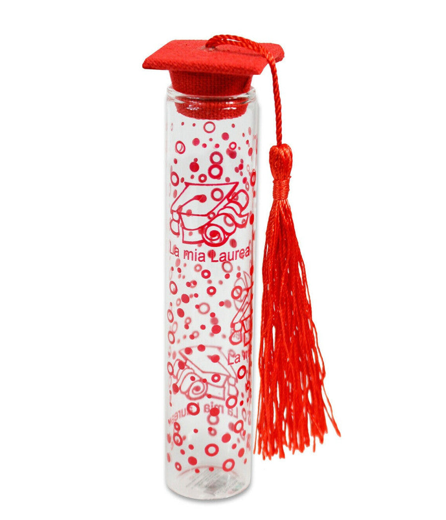 Bomboniera Ampolla In Vetro Con Tappo In Sughero Per Laurea Cappello Tocco Rosso         