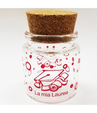 Bomboniera Ampolla Laurea 5x5cm Vetro Tappo Sughero Cappello Rosso Portaconfetti         