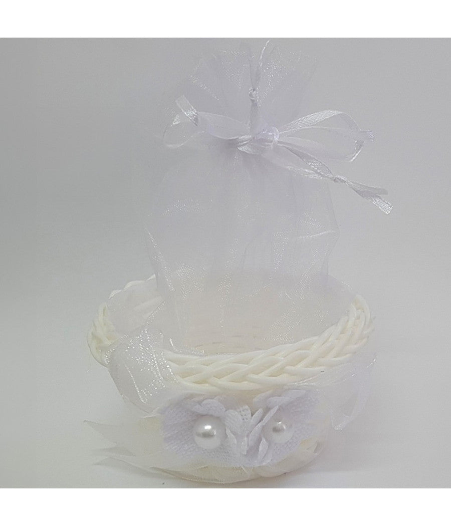 Bomboniera Bomboniere Cestino Bianco Sacchetto Porta Confetti Riso Matrimonio         