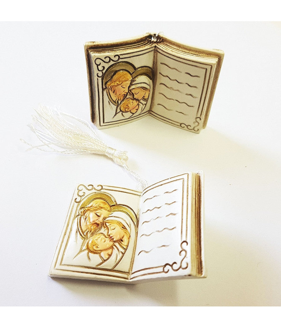 Bomboniera Bomboniere Libro Con Natività  San Giuseppe Madonna Bambino Bianco Oro         