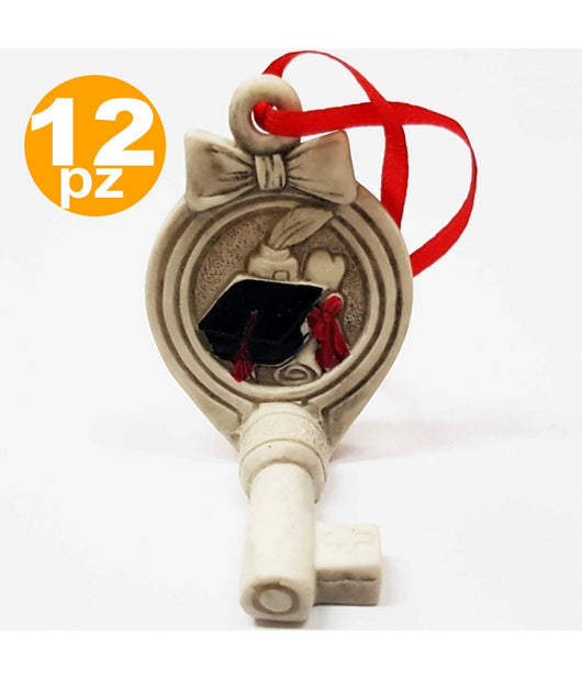 Bomboniera Chiave Fiocco Gancio Laurea Pergamena Fortuna Rosso Bianco Appendino         