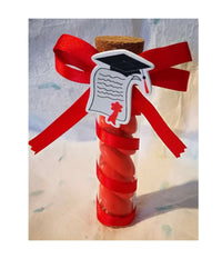 Bomboniera Laurea Provetta Rossa Rosso Applicazione Legno Tocco         