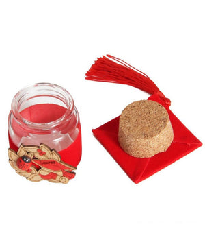 Bomboniera Portaconfetti Per Festa Di Laurea Con Tocco Rosso In Vetro E Sughero         